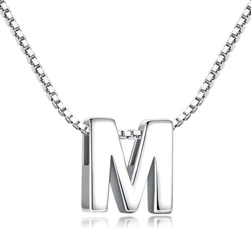 Candyfancy Collar de Mujer de Plata de Ley 925 Pequeñas Iniciales Collar con Colgante Letras A-Z para Mujer Hombre Pareja 45 cm(Letra M Collar)