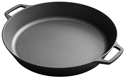 EDGING CASTING Sartén grande de hierro fundido presazonado de 17 pulgadas, sartén de doble mango para acampar al aire libre, sartén para pizza, uso para parrilla, estufa, inducción, utensilios de