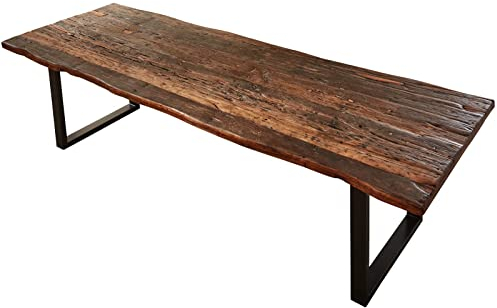 SAM Esstisch 300x100 cm Ramon, recyceltes Altholz, massiver Esszimmertisch mit Rough Wood Platte 50 mm (25+25mm aufgedoppelt), Holztisch mit U-Metallgestell Schwarz