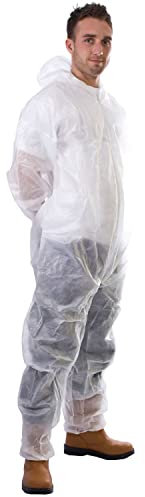 Expert Workwear Disposable Coveralls Boilersuit White Blue Red Painters Protective Overalls Suit (S, White, 1)