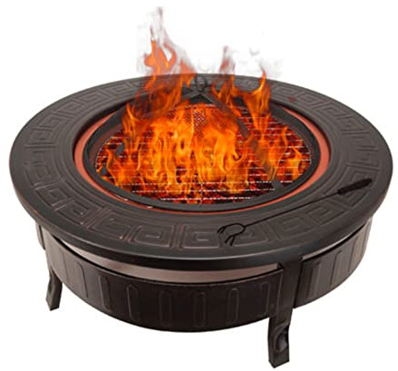 KEKAI Brasero en Acier Utilisation extérieure 3 en 1 Fonction Barbecue-feu et Seau à glaçons Kekai Fox 81 x 35 cm Grill, Attiseur et Couvercle de Protection