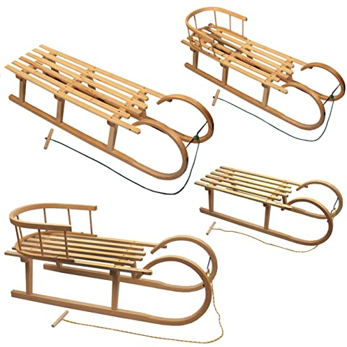 BAMBINIWELT Luge à cornes avec laisse de traction, traîneau en bois avec dossier Différentes tailles (120 cm)