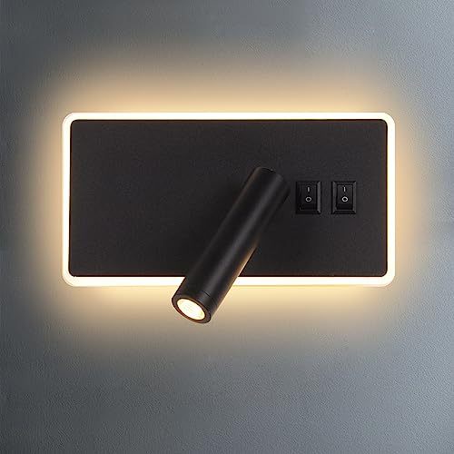 AIRTWESD Lampe de lecture LED Feux de chevet Applique murale hotel intérieur Lumières mural lit Lampe murale couloir avec interrupteur (3W + 9W 3000k)