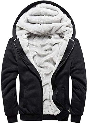VSUSN Sudadera con Capucha para Hombre con Cremallera Manga Larga Ropa de Abrigo Invierno Cálido Forro Polar Chaqueta Más Dicke Sudaderas con Capucha(Negro,M)