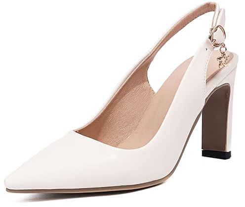 Scarpe Slingback da Donna con Tacco Largo, Pompe al Tallone Alto Appuntito Fibbia Scarpe da Festa Moda Rucxrh Beige Numero 33 EU