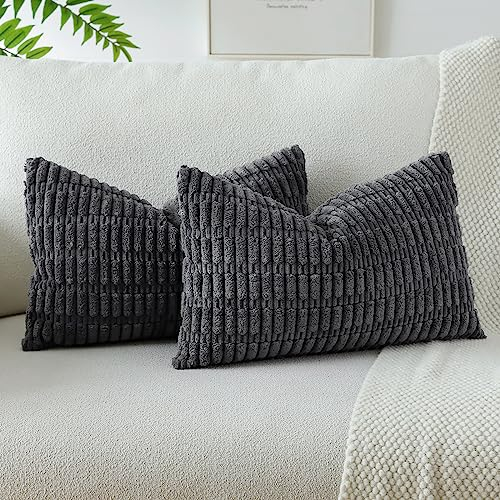 JOTOM 2er Set Kordsamt Weicher Kissenbezüge Moderne Kissenhüllen Dekorative Sofakissen Dekokissen Zierkissenbezug für Wohnzimmer Sofa Schlafzimmer Dunkelgrau 40x60 cm