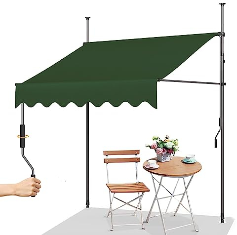 Markiser Utomhus, Manuellt Klämmarkis med Vev, Kassettmarkis, Utan Borrning Markiser Fönster, Markis Balkong, Armmarkis (Color : Green, Size : 2m/78in)