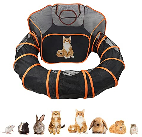 Tragbarer Haustier-Laufstall mit Tunnel – 1,2 m, geschlossenes Katzenzelt für drinnen und draußen, tragbarer Welpen-Laufstall für drinnen, kleine Hunde und Katzen, atmungsaktiv, offener Sport-Laufst