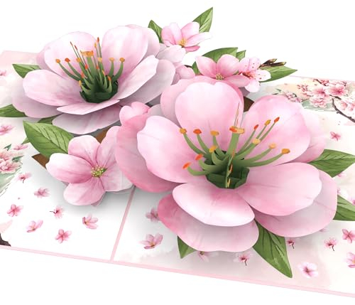 MOKIO® Biglietto Fiore Pop-Up – Fiori di ciliegio giapponesi – Biglietto regalo 3D per un compleanno o come buono regalo, Biglietto di auguri floreale albero di Sakura
