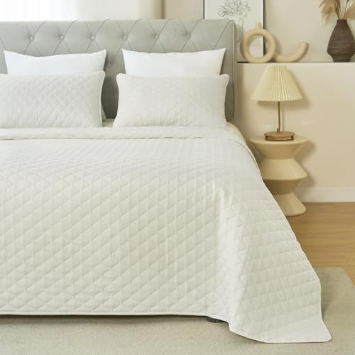 WOLTU Couvre-lit 240x260 cm Beige de 3 Pièces, Couverture Légère avec 2 Taies d'oreiller de 50x70 cm, Couette Matelassée, Jeté de Canapé Douillet pour Salon Chambre à Coucher