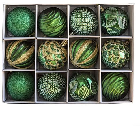 12 Stück Christbaumkugeln aus PET-Kunststoff für Weihnachtsdekoration, matt und glänzend (6cm, Grün)