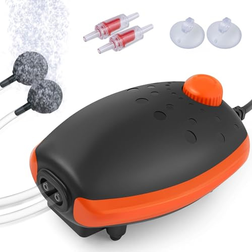 FEDOUR 3W Bomba Aire Acuario, 300LPH Potente Bomba de Aire silenciosa para pecera de hasta 400L, Bomba de Doble Salida Aire para Acuarios con Manguera de Aire, Piedra de Burbujas