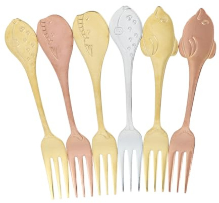 LIFKOME 6 Pezzi Forchette in Acciaio Resistente Da Manico Lungo Design a Forma Di Pesce Per Dessert, Frutta e Antipasti Per Uso Casalingo e Ristorante