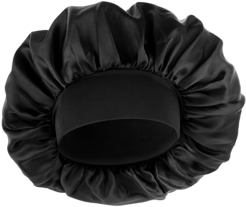 WLLHYF Seidenhaube für Männer Satinhaube Elastisches Band Schlafmütze aus Seide Schwarz Weich Verstellbare Haarkappe Haarwickel Große Hauben für Schlafende Frauen