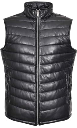 Gilet matelassé en cuir véritable pour homme Noir sauvage, Noir , XXXL