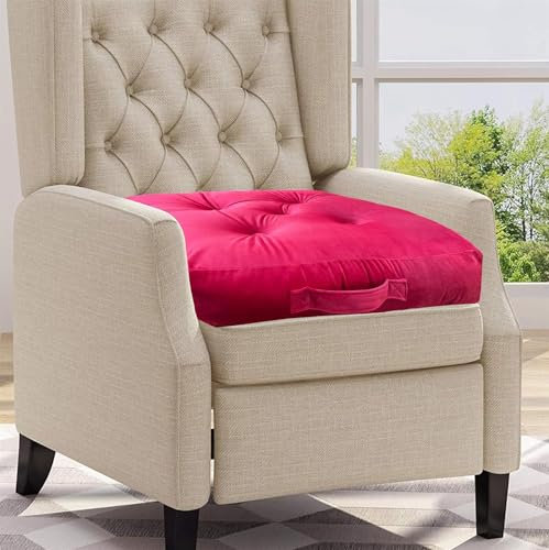 Raspberry Red Armchair Booster Seat 50cm Large Seating Cushion For Armchair Sofa Floor Square Seat Pad Firm Support Faux Suede Cover Post Operative/Pregnancy Support