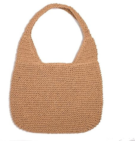 QiaoJun korgväska, korgväskor damer casual halmkvinnor axelväskor flätad damer handväskor handgjord sommar strand rotting väska kvinnlig axelväska stor väska (beige)