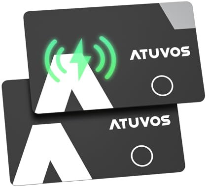 ATUVOS Air Tag Karte 2er, Wallet Tracker Card 1.6mm Wiederaufladbarer Geldbörsenfinder Kompatibel mit Apple Wo ist? APP (iOS NUR, Android Not Supported), Item Finder für Reisekoffer/Geldbeutel/Koffer