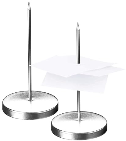 Clip de menú de acero inoxidable con base plateada, soporte de notas de papel plateado, estaca recta con base redonda, seguro y duradero, ideal para restaurante, cocina, hotel y oficina (tamaño: 2)