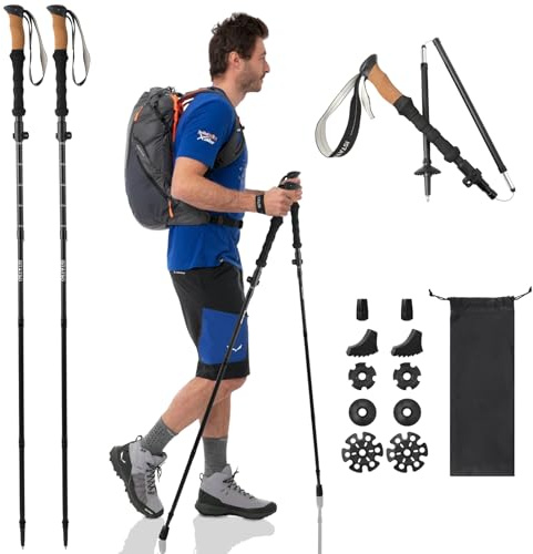 ISTATSO Portable Foldable Hiking Poles, 7075 Aluminum Adjustable Walking Sticks with Quick - Lock, Ideal for Hiking, Camping, and Mountain Trips 2pc Trekking Poles