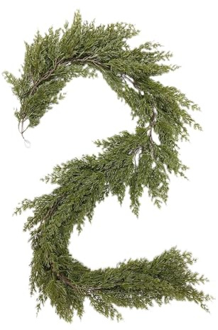 Konstgjord jultallgrönska dekoration äkta känsla cedergirlang, falsk enbär vinter grönska girlang, realistisk cypress för hem semester spisel öppen spis bord bordsuppsats dekoration