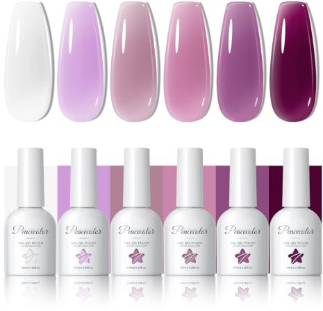 PEACECOLOR 6 * 10ML UV nagellack Jelly Lila gelnagellack, Jelly nagellack Transparent Soak off UV/LED manikyr DIY hemma