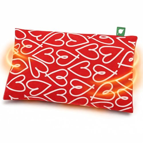HERBALIND Kirschkernkissen 30x20 cm Herzchen – 600gr Kirschkern Wärmekissen – Natürliche Wärmekompresse Mikrowelle & Backofen – 100% Baumwolle, Handmade in Germany