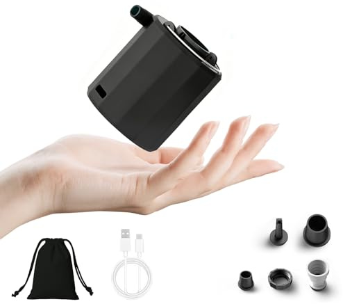 Airoieak Cordless Mini Electric Air Pump, Rechargeable Portable Inflatable Pump with LED Camping Light, Fast Inflation & Deflation for Airbeds, Pool Floats, Swim Rings and Outdoor Travel (Black)