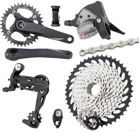 Grupo de bicicleta de montaña de 10 velocidades con bielas integradas huecas, plato 32T/34T/36T y casete 42T, kit completo de transmisión para actualización de MTB (plato 34T)