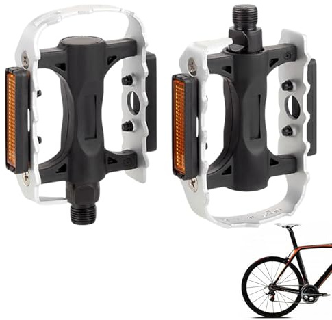 Racercykelpedal – 12 cm legering, cykelfotplattform, robust greppyta | avtagbara reflektorremsor | lätta ridpedaler för mountainbikependling, trail-racing-stabilitet