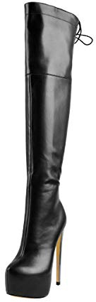 Only maker Damen Overknees Plateau Stiefel mit hohem Schaft Stiletto Absatz Reißverschluss Lederimitat Schwarz 39 EU