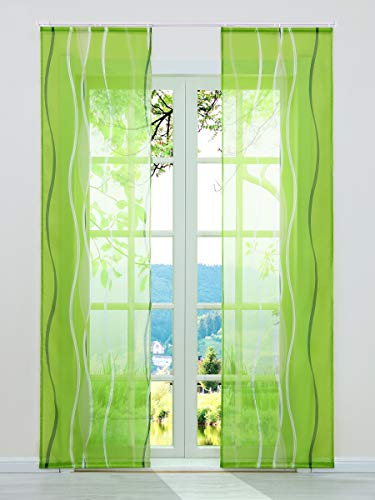 ESLIR 2er Set Flächenvorhänge Schiebegardinen Voile Gardinen mit Klettband Schiebevorhang Transparent Vorhang Wellen Muster Grün BxH 57x225cm 2 Stück
