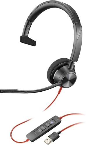 Plantronics Blackwire 3310 Einohr-Headset mit Boom-Mikrofon, USB-A zum Anschluss an PC und/oder Mac, funktioniert mit Teams (Zertifiziert), Zoom und mehr