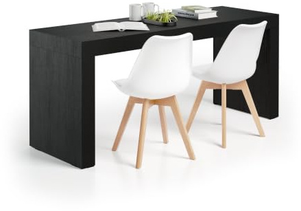 MOBILI FIVER, Escritorio Evolution 180x60, Madera Negra con Dos Piernas, NO, Mesa Escritorio para Habitación, Oficina, Made In Italy