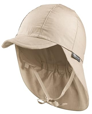 Sterntaler Schirmmütze Nacken - Unisex Baby- und Kinder Mütze mit Nackenschutz und einsteckbaren Ohrenklappen - UV-Schutz 50+ Sommermütze zum Binden - Popeline (Bio) Kopfbedeckung - beige, Größe 43