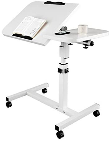 Mesa de cama plegable para ordenador portátil, mesa ajustable en altura 61,5-96,5 cm e inclinación mesa de trabajo con 360 ° ruedas y estructura de metal para habitación, carga Max15 kg (blanco)