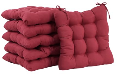 CHELY INTERMARKET Cojines Silla 40x40x7,5cm Pack 6 Unidades Relleno Mullido Rojo 9 Pespuntes Acolchado Exterior Interior Decorativos Suaves Estables Lavables Terraza Jardín
