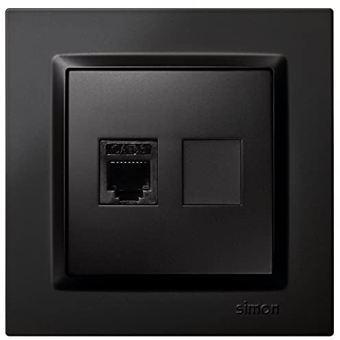 SIMON - Enchufe Teléfono Fijo, Conector RJ11, Serie Simon 10, Roseta de Pared, Enchufe de Empotrar, Fácil de Instalar, Incluye Marco, Tapa y Mecanismo, Color Negro