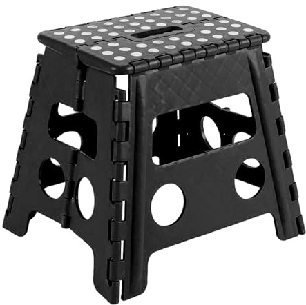 ACAN Tradineur - Taburete Plegable, Fabricado en PVC, Multiusos de plástico Resistente y Duradero, Ideal para escuelas, guarderías y hogar (32 x 22 x 29 cm, Color Negro)