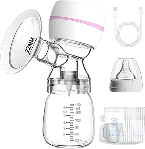 Elektrische Milchpumpe Tragbar,Stille Einzelmilchpumpe. 10 Muttermilch Frischebeutel, 3 Abpump-Modi und 9 Intensitätsstufen, LED-Display, Milch Abpumpen