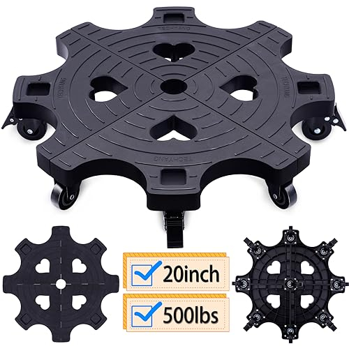 20 Inch Plant Caddy With Wheels - Heavy Duty Outdoor Indoor Rolling Plant Stand With Casters Black Plant Dolly Large Potted Planter Cart For Big Flower Pots Plants Pots, Heart Shaped Garden Pot Mover