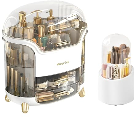 Mulaibdin Organizer Trucchi con Cassetti, Porta Trucchi Organizer, Porta Pennelli Make Up da Scrivania, Scatola Organizzatore Trucchi Grande Antipolvere per Bagno,Toletta,Rossetti