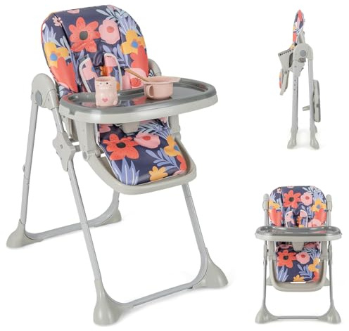 COSTWAY Baby Highchair, Height Adjustable Feeding High Chairs with Removable Tray, 5 Point Harness and Wheels, Folding Toddler Recliner for 6-36 Months (Navy)
