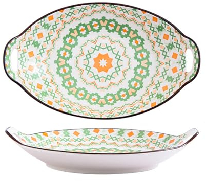 BURLOE B, Casseruola Ovale in Porcellana con Manici, Coperchio in Ceramica per Microonde Lavastoviglie Forno E Frigorifero Casseruola in Stile Vintage