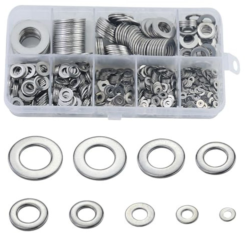 800 Pcs Stainless Steel Flat Washers Assortment Kit - 9 Sizes M2 M2.5 M3 M4 M5 M6 M8 M10 M12 for Screws and Bolts