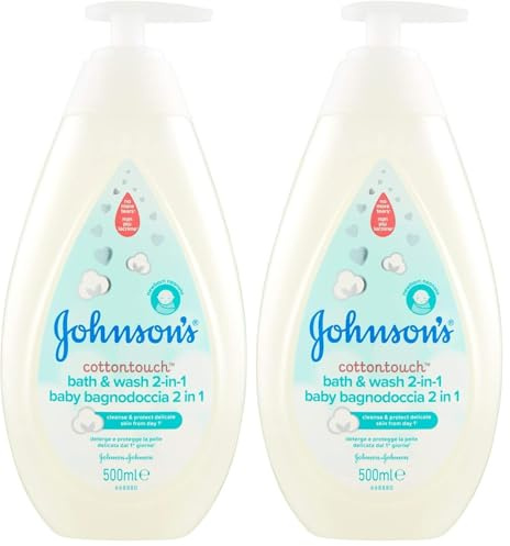 Johnson's Baby, Cottontouch - Baño de ducha 2 en 1, para niños y recién nacidos, con algodón real, sin colorantes sulfatos ni alcohol, sin lágrimas, 500 ml (Paquete de 2)