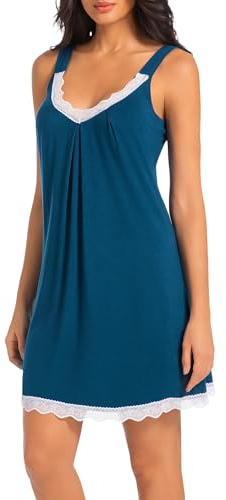 SHCNSJC Camisón para Mujeres Camisones de Algodón Camisones de Mujer Verano Camisón Corto Señoras Sexy Encaje Dormir