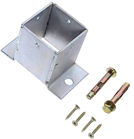 WOONEKY Silver Fence Post Base Bracket Heavy Duty Stainless Steel Post Anchor with 8 Screws for Handrails Support