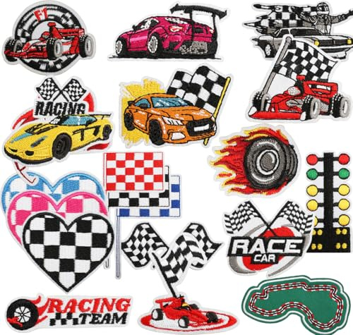 20 Stück Rennkarierte Flaggen-Aufnäher Patches Iron on/Sew on Patches zum Aufbügeln Racing Car Bestickte Aufnäher Applikation auf Kleidung Hut Jacken DIY Jeans Kleid T-Shirt Rucksäcke Jacken