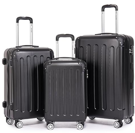 Boleedy Set Valise 3 Pièces (55/66/76cm),Lot Valise Rigide ABS Grande Taille Durable,Ensemble Valise de Voyage avec 4 roulettes 360°,Sets de Bagages